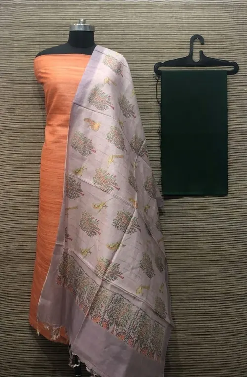 Elegant Ghicha Tussar Silk Plain Suit Material – Handwoven Natural Texture